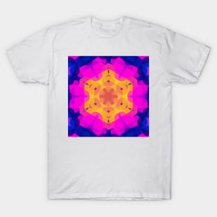 Retro Mandala Flower Yellow Pink and Blue T-Shirt